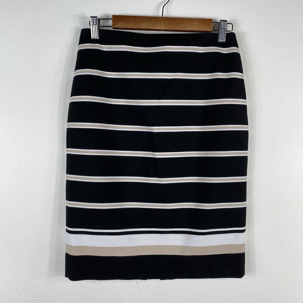 White House Black Market Size 4 Striped Ponte Knit Straight Pencil Skirt Black
